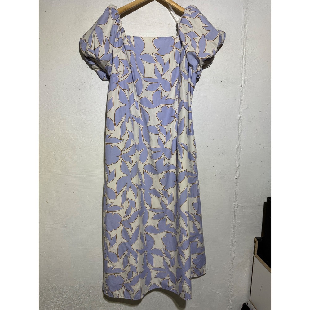 A New Day Women's XXL Purple White Floral Puff Sleeve Midi Dress Cottagecore